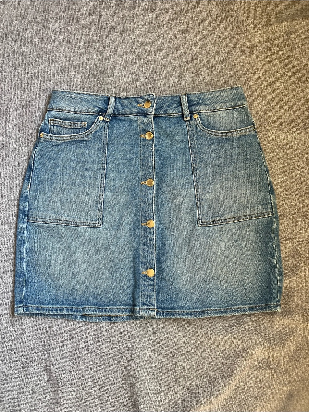 Michael Kors Denim Gold Button Front Skirt Sz 12